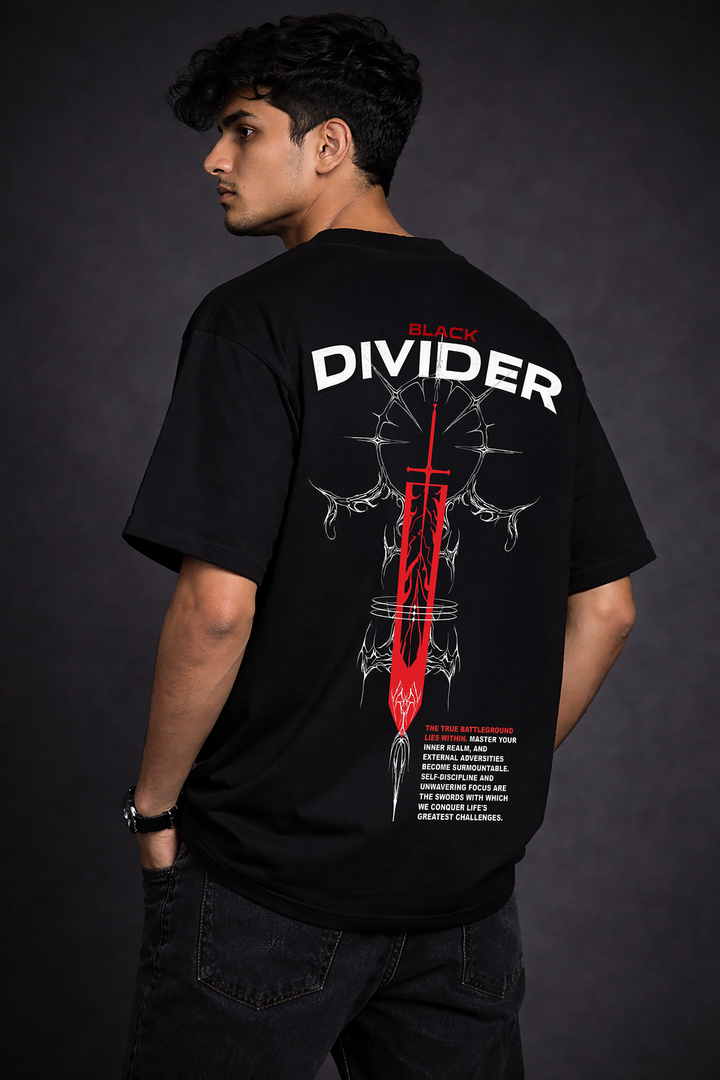 BLACK DIVIDER – 240 GSM French Terry Oversized Tee