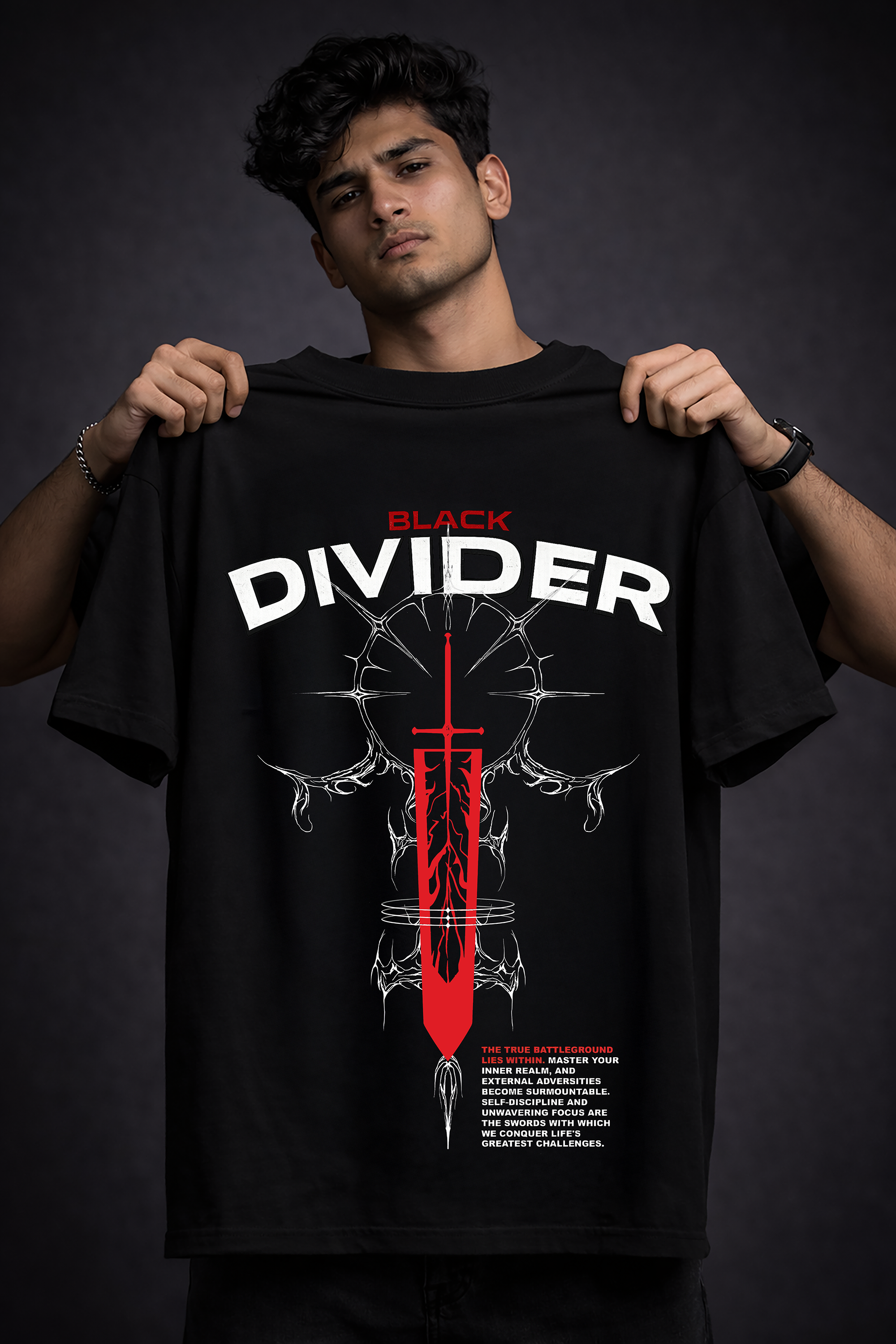 BLACK DIVIDER – 240 GSM French Terry Oversized Tee